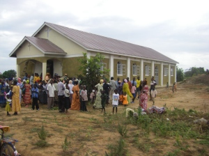 Line waiting for the free clinic at the new Mukongoro church